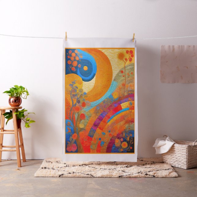 Modern Art Sol & Flowers Cheater Quilt Sew Panel Tyg (In Situ)