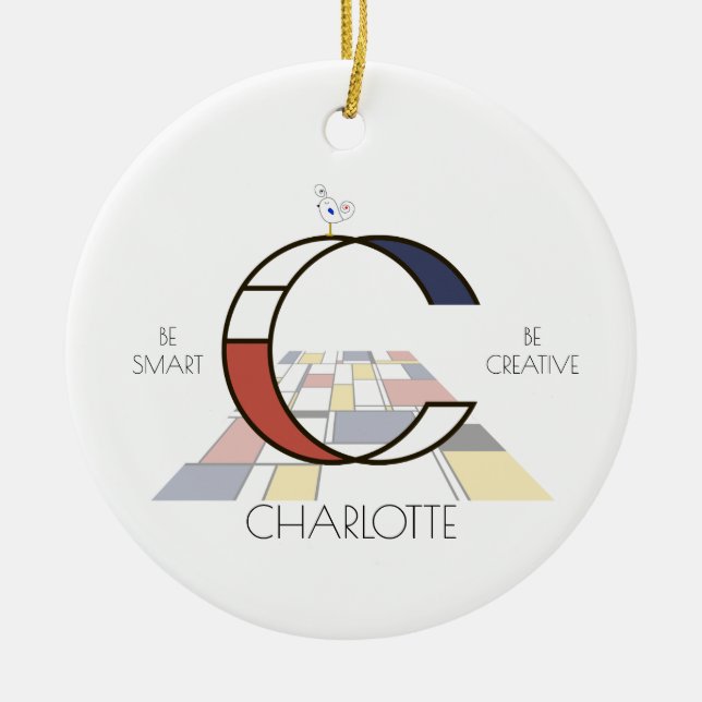 Modern Art Stil Monogram.. Brev С Julgransprydnad Keramik (Framsidan)