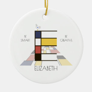 Modern Art Stil Monogram.. BREV E Julgransprydnad Keramik