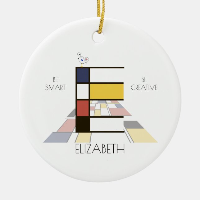 Modern Art Stil Monogram.. BREV E Julgransprydnad Keramik (Framsidan)