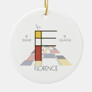 Modern Art Stil Monogram.. BREV F Julgransprydnad Keramik