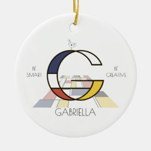 Modern Art Stil Monogram.. BREV G Julgransprydnad Keramik