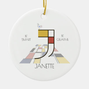 Modern Art Stil Monogram.. BREV J Julgransprydnad Keramik