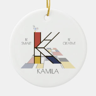 Modern Art Stil Monogram.. BREV K Julgransprydnad Keramik