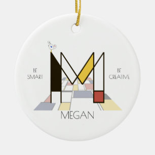 Modern Art Stil Monogram.. BREV M Julgransprydnad Keramik