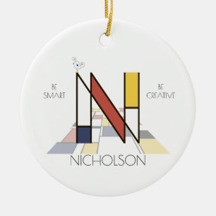 Modern Art Stil Monogram.. BREV N Julgransprydnad Keramik