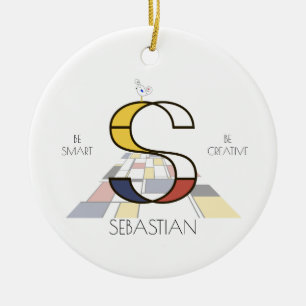 Modern Art Stil Monogram.. BREV S Julgransprydnad Keramik