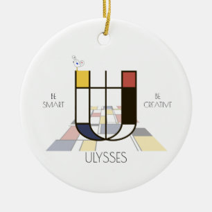 Modern Art Stil Monogram.. BREV U Julgransprydnad Keramik