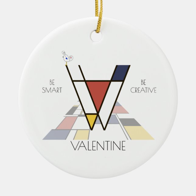 Modern Art Stil Monogram.. BREV V Julgransprydnad Keramik (Framsidan)