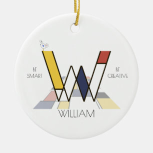 Modern Art Stil Monogram.. BREV W Julgransprydnad Keramik