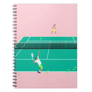 Modern Art Tennis Match Player Rosa Grönt Anteckningsbok