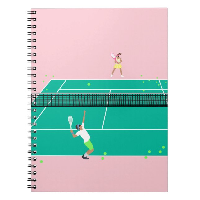 Modern Art Tennis Match Player Rosa Grönt Anteckningsbok (Framsidan)