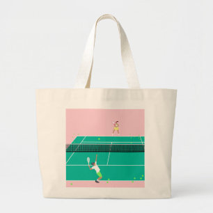 Modern Art Tennis Match Player Rosa Grönt Jumbo Tygkasse