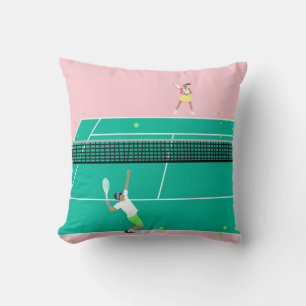 Modern Art Tennis Match Player Rosa Grönt Kudde