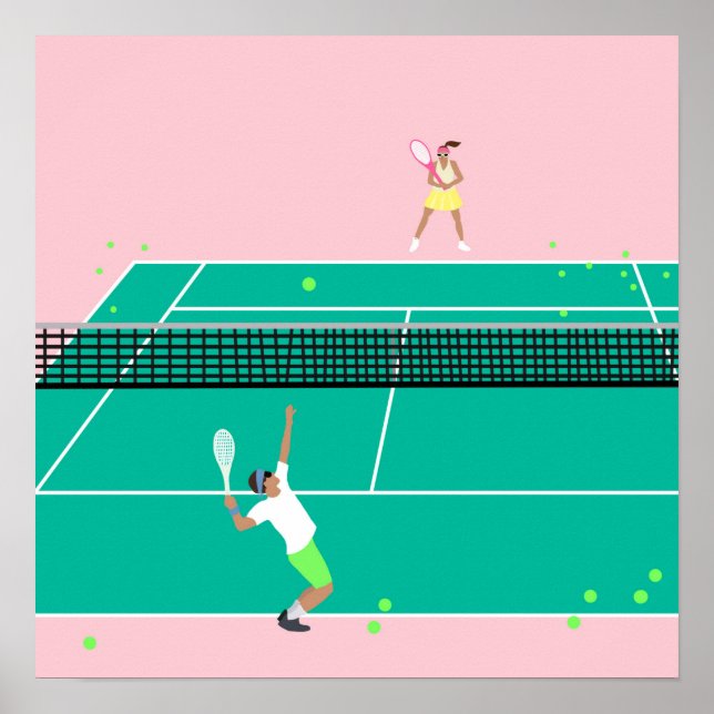Modern Art Tennis Match Player Rosa Grönt Poster (Framsidan)