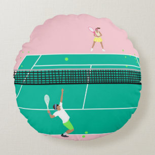 Modern Art Tennis Match Player Rosa Grönt Rund Kudde