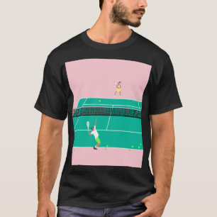 Modern Art Tennis Match Player Rosa Grönt T Shirt