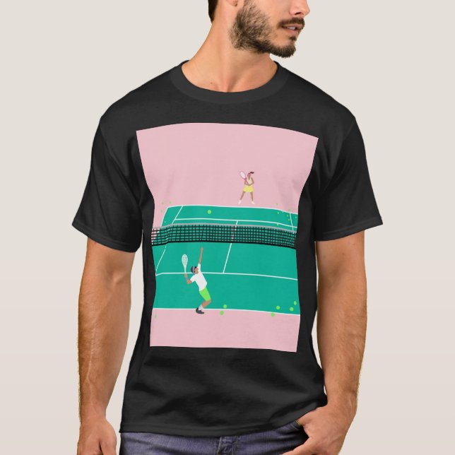Modern Art Tennis Match Player Rosa Grönt T Shirt (Framsida)