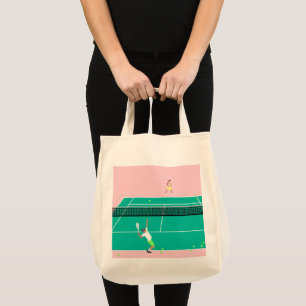 Modern Art Tennis Match Player Rosa Grönt Tygkasse