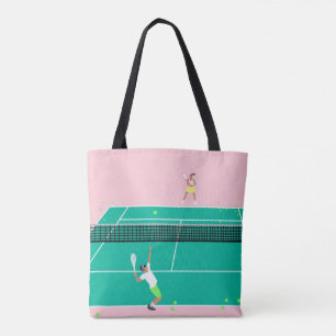 Modern Art Tennis Match Player Rosa Grönt Tygkasse