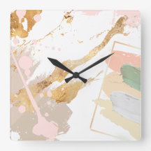 Modern Art Wall Clock - Rosa, Guld, Grått