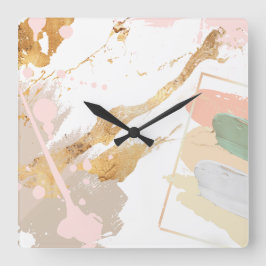Modern Art Wall Clock - Rosa, Guld, Grått Fyrkantig Klocka