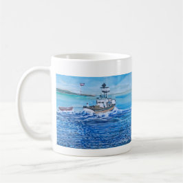 Modern Art White and Sea Blue Fishermen Kaffemugg