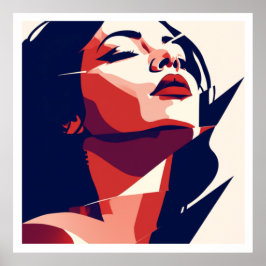Modern Art Woman Porträtt - Red & Blue Geometric Poster