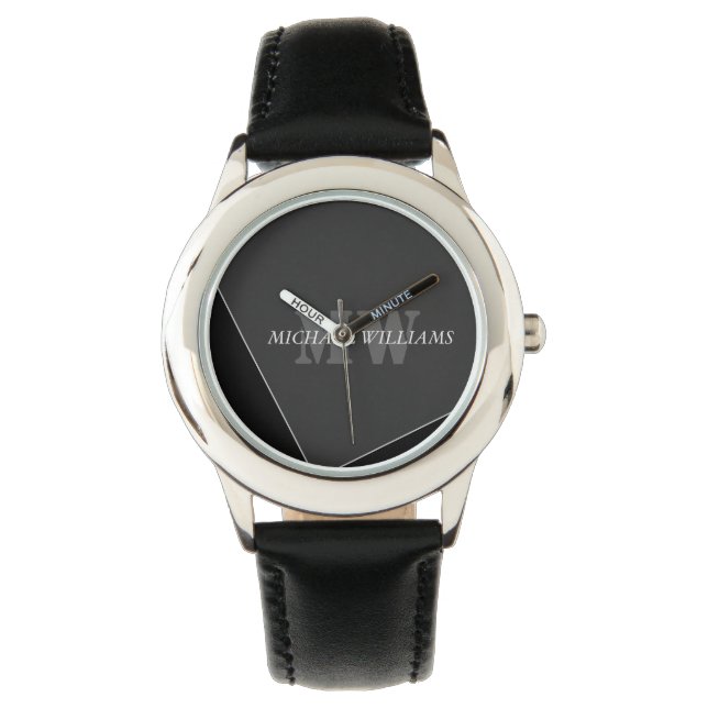 Modern artificiell Grått Black Monogram Armbandsur (Framsida)