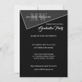 Modern artificiell Grått Black Monogram Inbjudningar