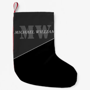 Modern artificiell Grått Black Monogram Liten Julstrumpa