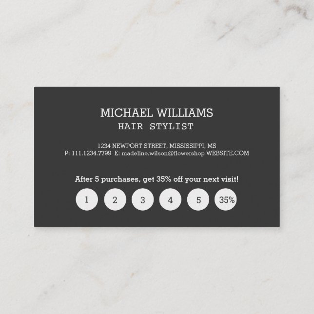 Modern artificiell Grått Black Monogram Lojalitetskort (Baksida)