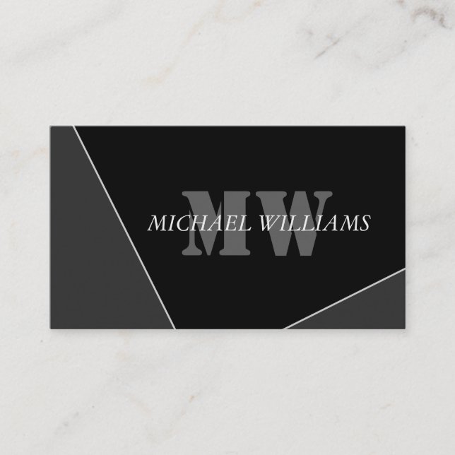 Modern artificiell Grått Black Monogram Lojalitetskort (Framsida)