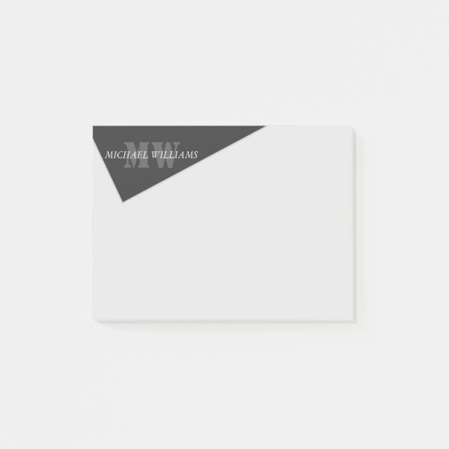 Modern artificiell Grått Black Monogram Post-it Block (Framsida)