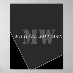 Modern artificiell Grått Black Monogram Poster