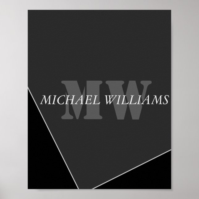 Modern artificiell Grått Black Monogram Poster (Framsidan)