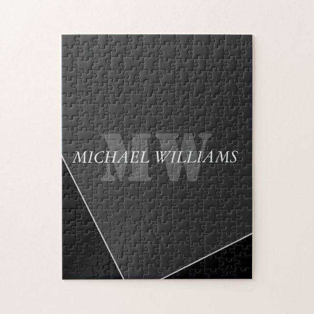 Modern artificiell Grått Black Monogram Pussel (Vertikal)