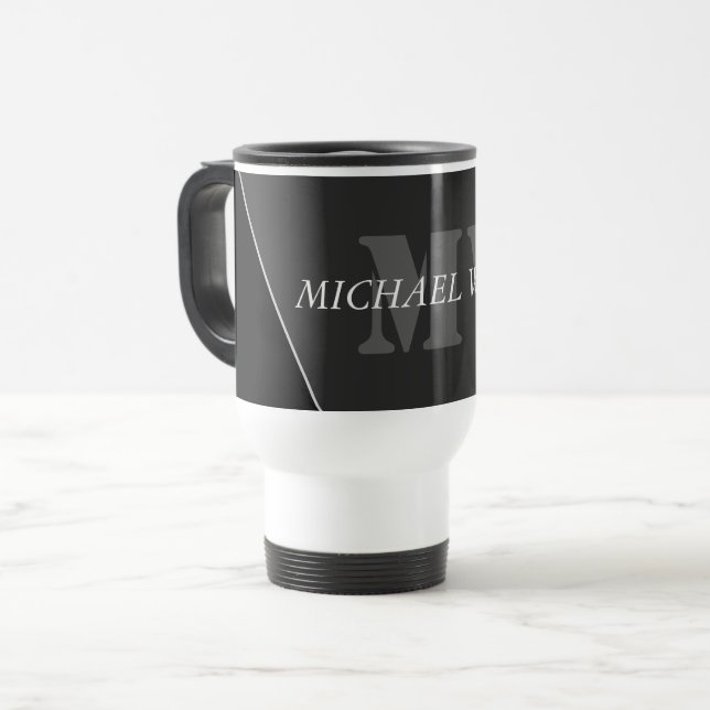 Modern artificiell Grått Black Monogram Resemugg (Framsida vänster)