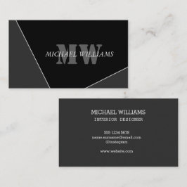 Modern artificiell Grått Black Monogram Visitkort