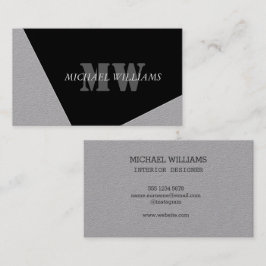 Modern artificiell Grått Black Monogram Visitkort