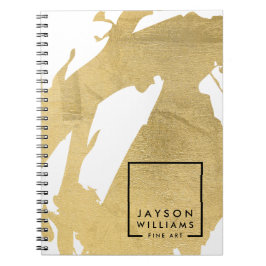 Modern Artist Abstrakt Faux Guld Brushstrokes Anteckningsbok Med Spiral