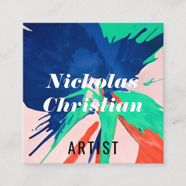 Modern Artist | Colorful | Paint Brushed  Fyrkantigt Visitkort (Framsida)