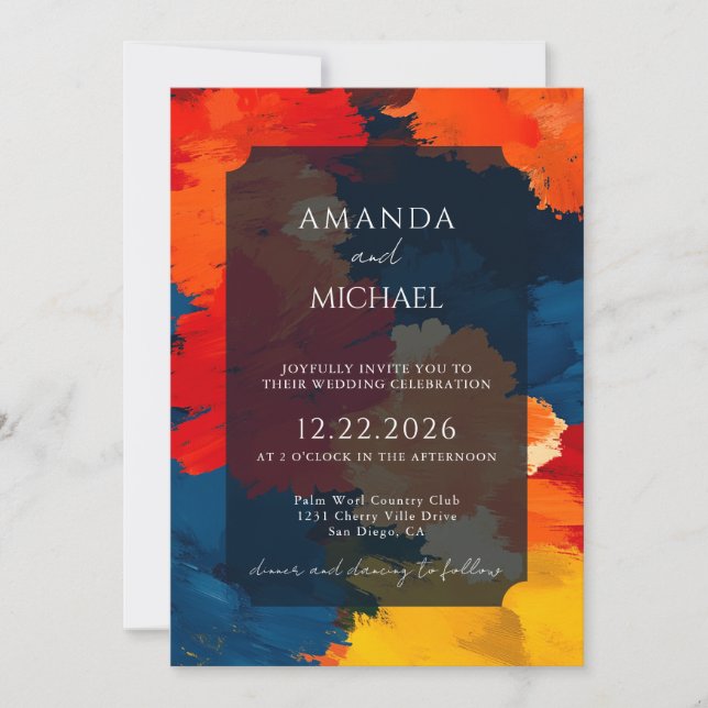 Modern Artsy Abstract Brush Stroke Wedding Inbjudningar (Framsida)