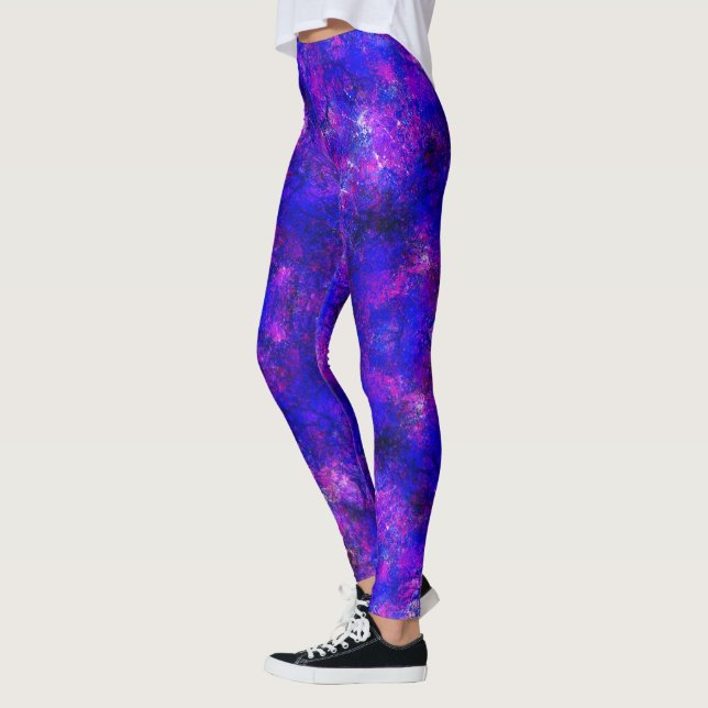 Modern Artsy Abstrakt Cosmic Lila Marble Paint Leggings (Vänster)