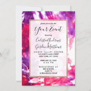 Modern Artsy Abstrakt Neon Rosa Lila Tie Dye Inbjudningar