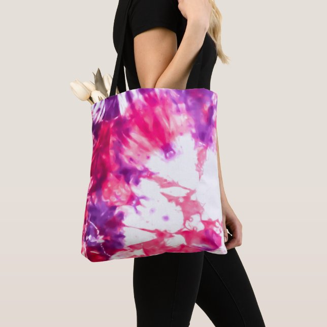Modern Artsy Abstrakt Neon Rosa Lila Tie Dye Tygkasse (Närbild)