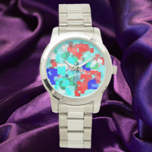 Modern Artsy Abstrakt Red Blue Armbandsur