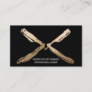 Modern Artsy Guld Black Razor Blades Barber Visitkort