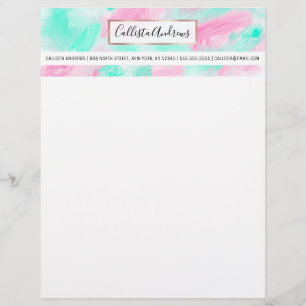 Modern Artsy Neon Rosa Teal Abstrakt Paint Brevhuvud