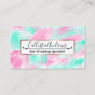 Modern Artsy Neon Rosa Teal Abstrakt Paint Visitkort